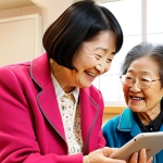**

A smiling 평생교육사 (lifelong learning instructor) is helping an elderly woman learn how to use a tablet in a bright, modern community center.  The scene includes other seniors engaged in digital learning. Soft, warm lighting with a focus on the intergenerational connection.  Style:  Warm, inviting, and slightly kawaii (cute).

**